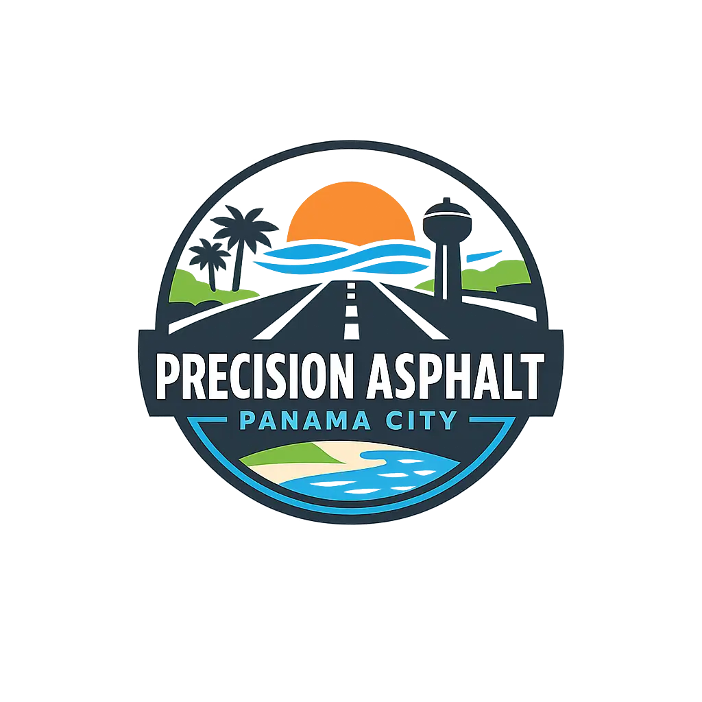 Precision Asphalt logo featuring roadway design for asphalt paving in Panama City, FL